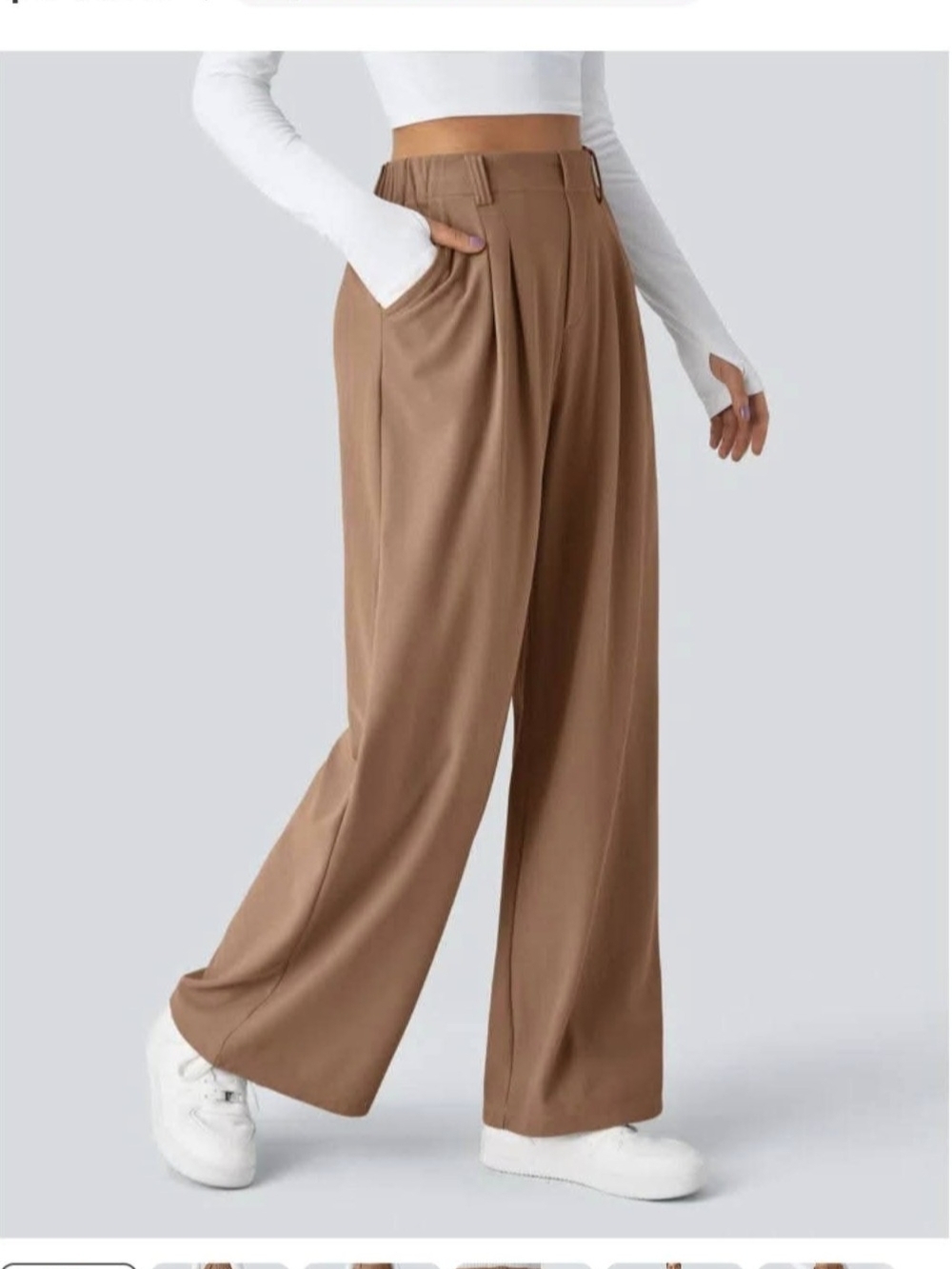 Halara Flex High Waisted Pocket Wide Leg Waffle Work Pants- Macchiato